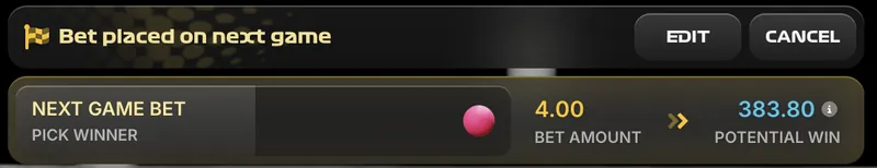 Stair Pong bet confirmation screen showing potential win amount
